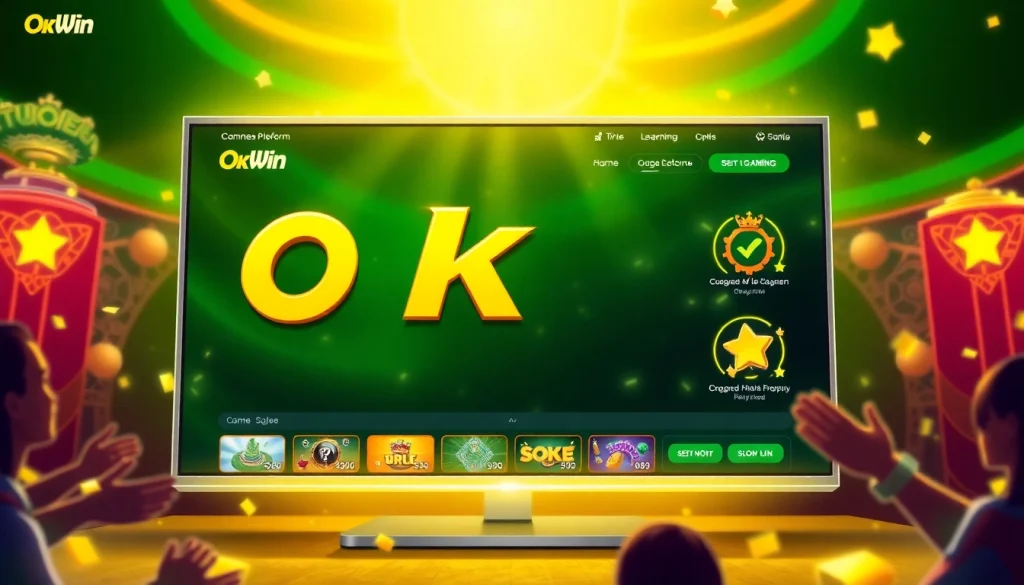 Engage with the thrilling 'Ok Win' gaming platform interface featuring lively colors and exciting game elements.