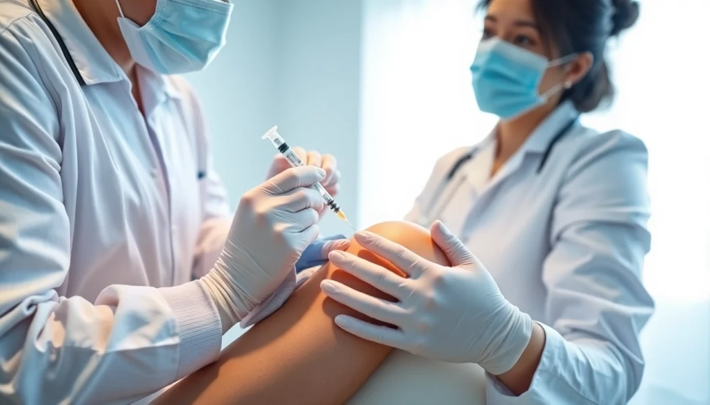 Healthcare provider giving liposhots to a patient in a serene clinic environment.