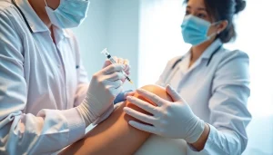 Healthcare provider giving liposhots to a patient in a serene clinic environment.