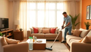 Cleaning company in Jacksonville organizing a living room with care and precision.