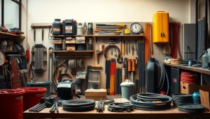 Find a comprehensive selection of welding supplies near me showcased in a well-organized workshop setting.