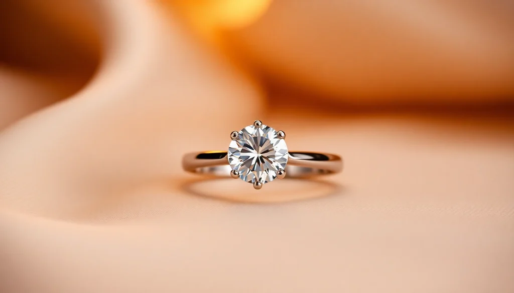 Showcase a beautiful 2 Carat Engagement Ring gleaming against a satin backdrop, emphasizing its brilliance and design.