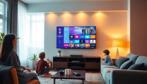 Experience our iptv trial with a variety of channels for family entertainment in a cozy living room.