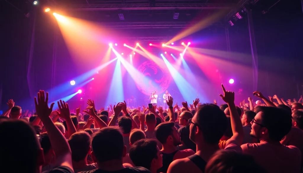 Live Music Fans celebrate at an exciting concert, showcasing their enthusiasm and vibrant energy.