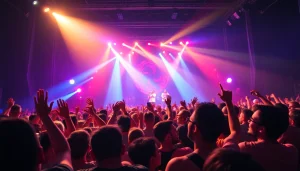 Live Music Fans celebrate at an exciting concert, showcasing their enthusiasm and vibrant energy.