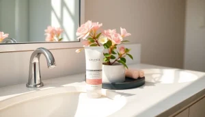 Nourish and hydrate your skin with a premium hand moisturiser displayed elegantly next to a plant.