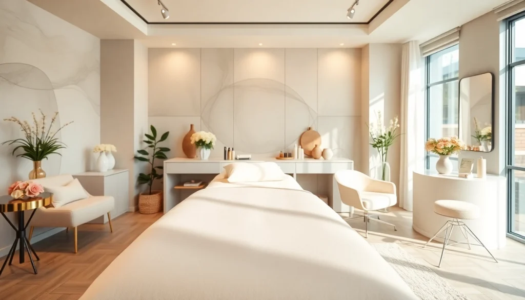 Gestalte eine harmonische kosmetikstudio Einrichtung mit eleganten Möbeln und entspannender Atmosphäre.