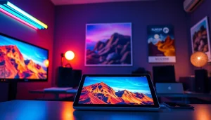 Create stunning visuals with AI image generator Australia at a vibrant digital artist's workstation.