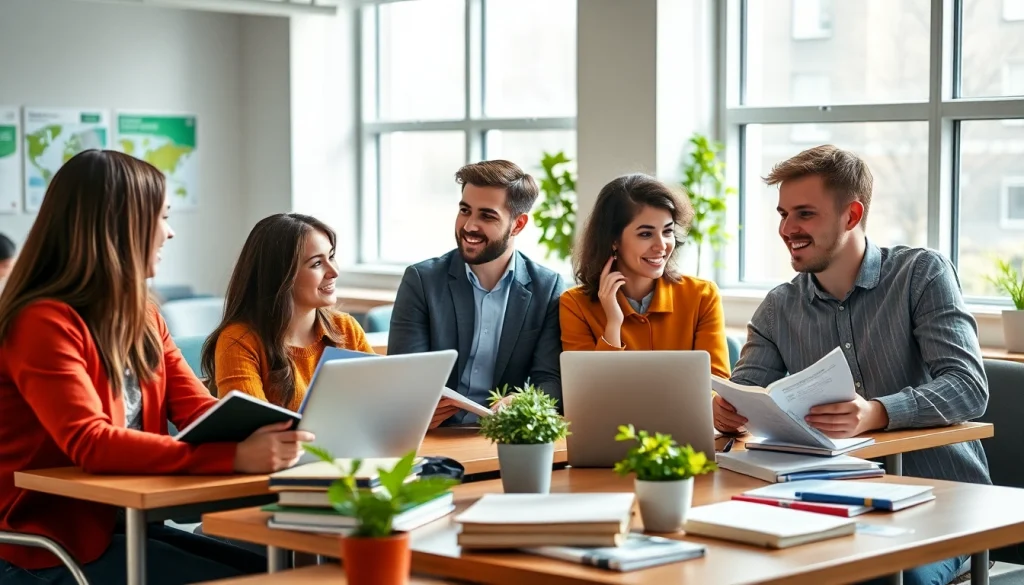 Students collaborating in a modern classroom to pursue an original UK degree.