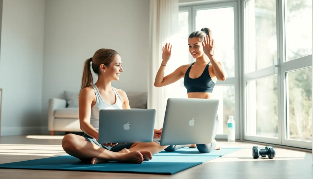 Engaging virtual personal trainer in Jersey City assisting client with workout.