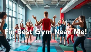 Find the best gym near me with a professional trainer leading an energetic group workout.