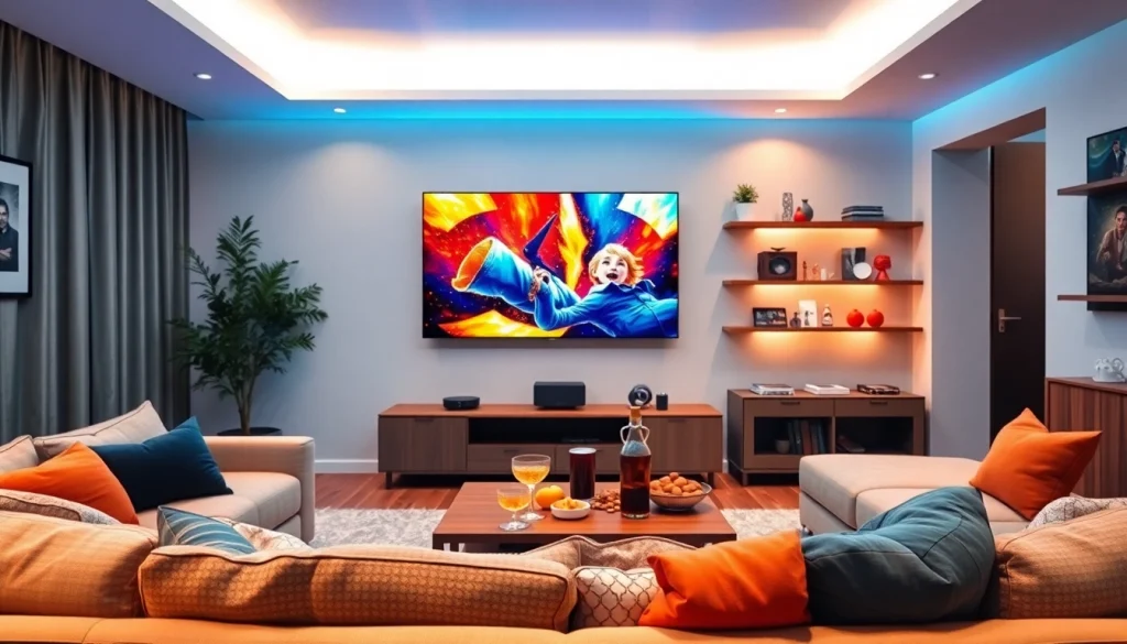Experience the best IPTV Subscription USA with a modern living room setup featuring vibrant content on TV.