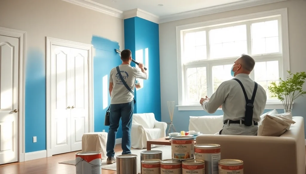 Transforming a home with professional interior painting, showcasing vibrant blue walls and white trim.