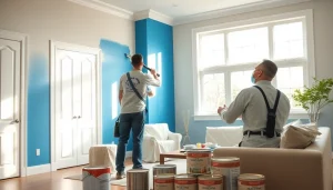 Transforming a home with professional interior painting, showcasing vibrant blue walls and white trim.