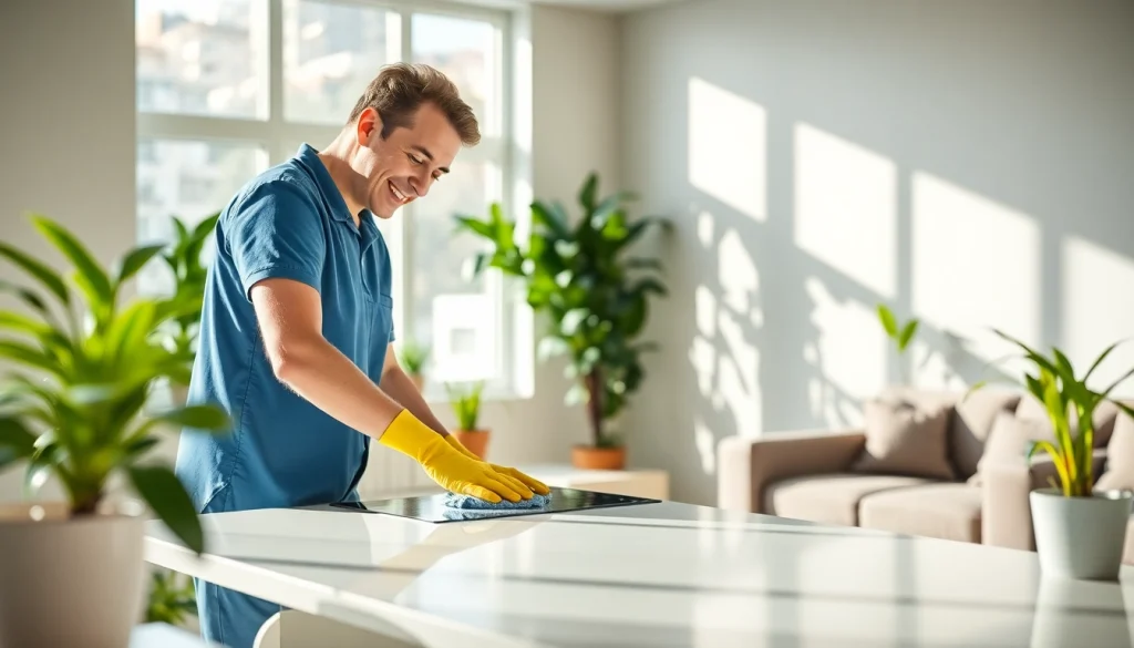 Bond cleaning Brisbane service showcasing a professional cleaner in a pristine kitchen environment.