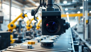 Machine vision system analyzing shapes and colors in a factory environment with precision.