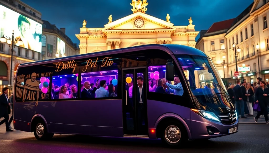 Celebrate unforgettable moments aboard a Dublin party bus with friends in a vibrant urban setting.