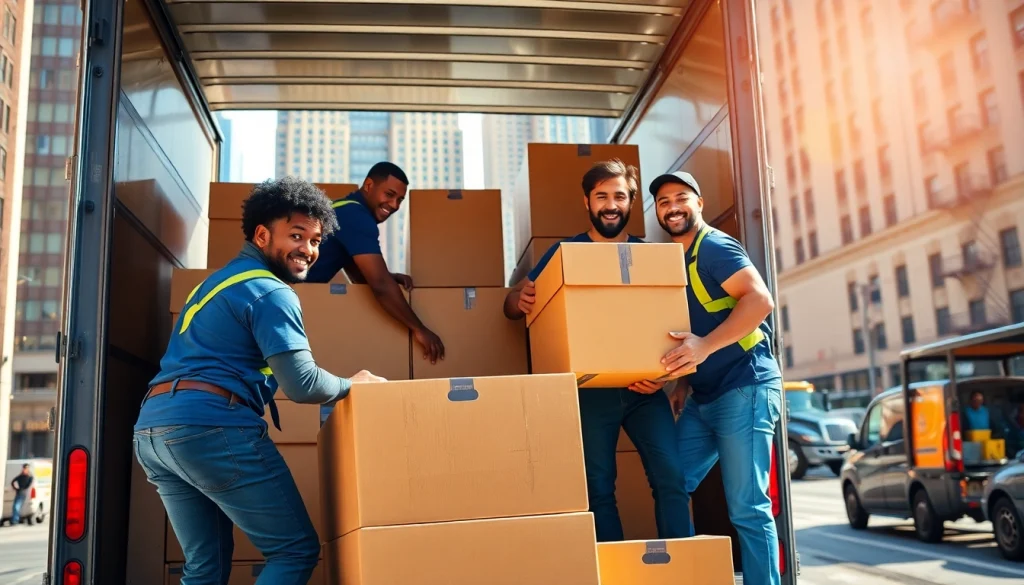 Movers nyc safely packing and transporting belongings in a vibrant New York City setting.