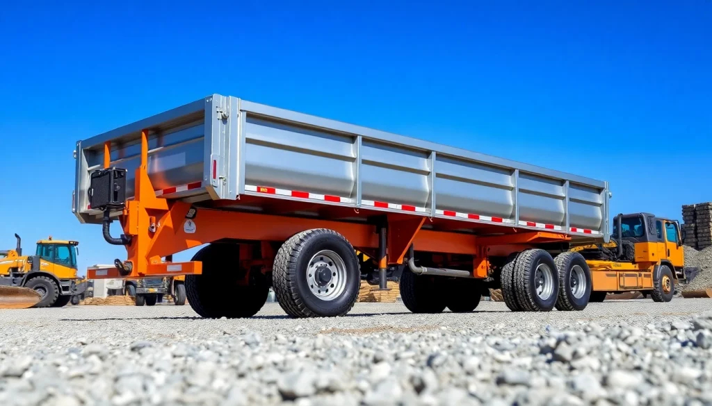 Hydraulic dump trailers for sale showcasing reliability in a construction setting.