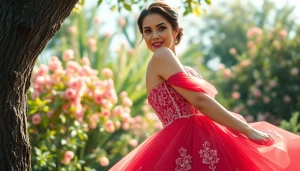 Bridal look featuring exquisite coloured wedding dresses in a beautiful garden backdrop.
