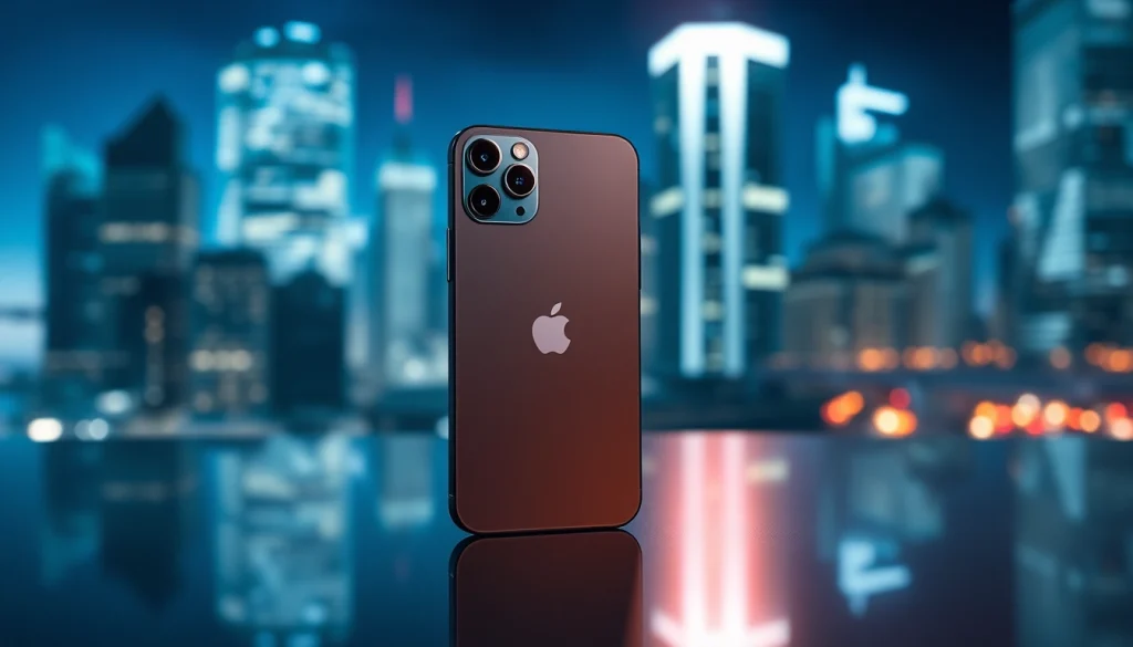 Buy iPhone Pro showcased in a professional setting with high-tech backdrop.