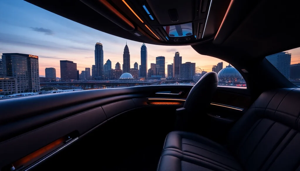 Experience premium car service Atlanta with a luxurious limousine showcasing plush interior and city views.