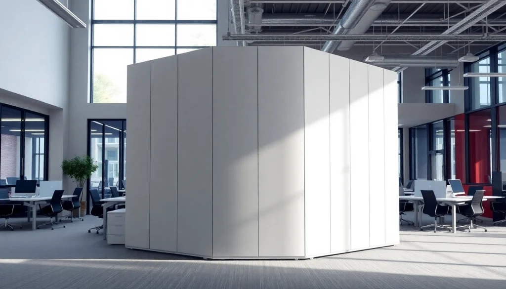 Showcasing a Folding Partition Wall in an office environment, illustrating space division.