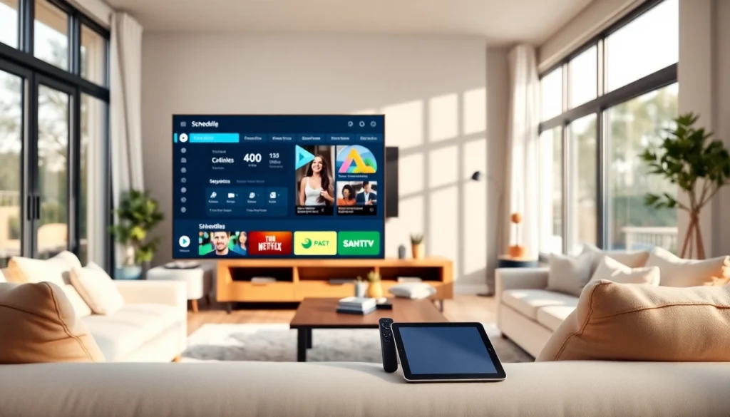 Schedule content on smart TV displayed on a sleek digital dashboard in a modern living room.
