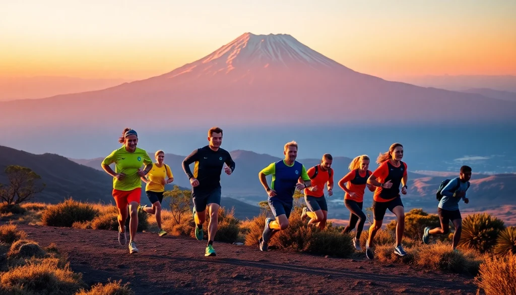 Experience Kilimanjaro Marathon Packages with dynamic runners set against Mount Kilimanjaro's stunning backdrop.