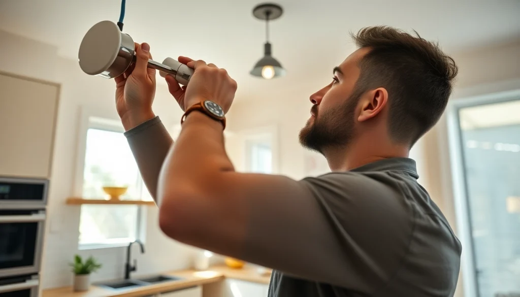 Electrical Contractor Clearwater installing energy-efficient lighting fixtures in a modern home