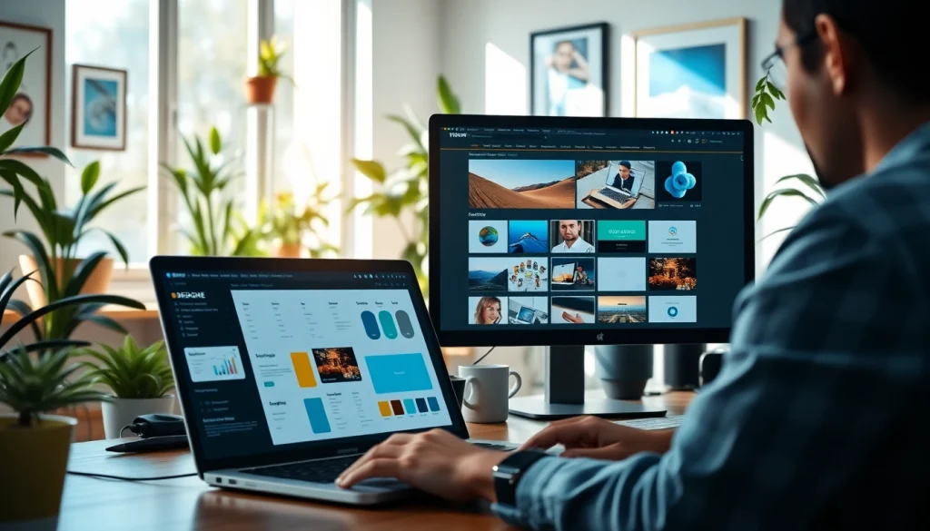 Craft engaging website design with modern elements and vibrant workspace details.