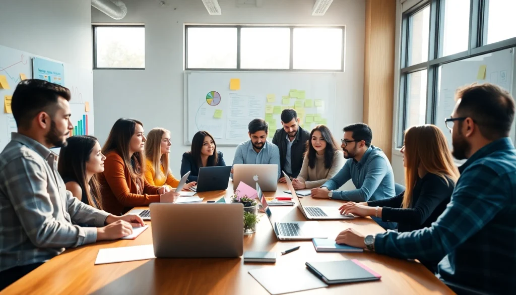 A diverse group of entrepreneurs collaborating to launch a successful startup in a modern office.