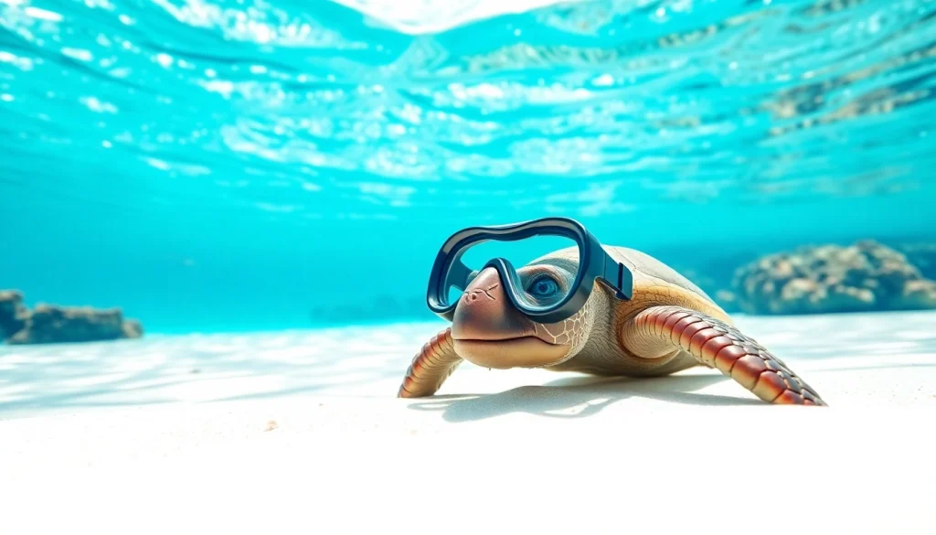 Experience the excitement of using a turtle snorkel while exploring vibrant coral reefs.