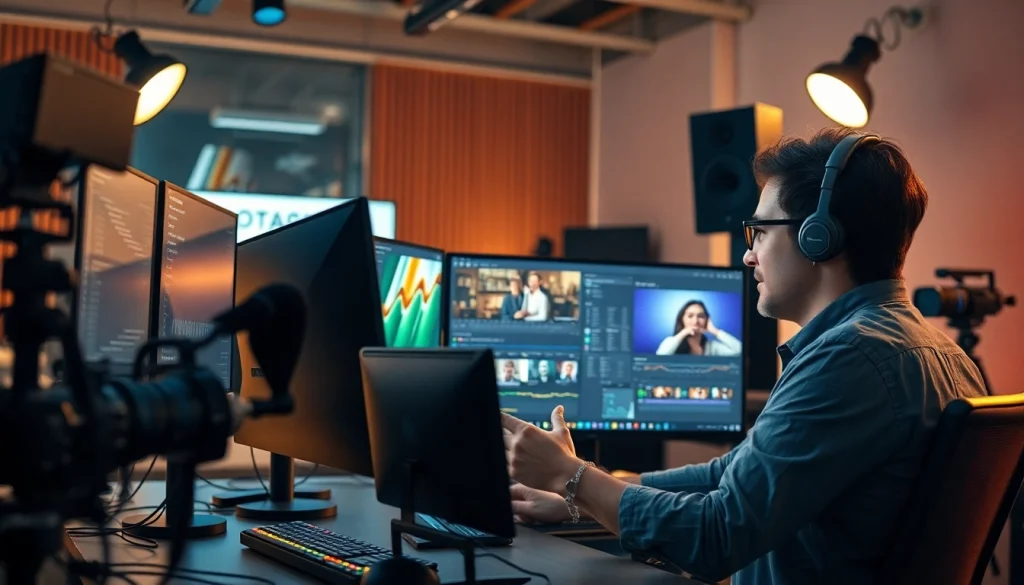 Editing Post Production Toronto in a modern studio showcasing collaborative editing services.