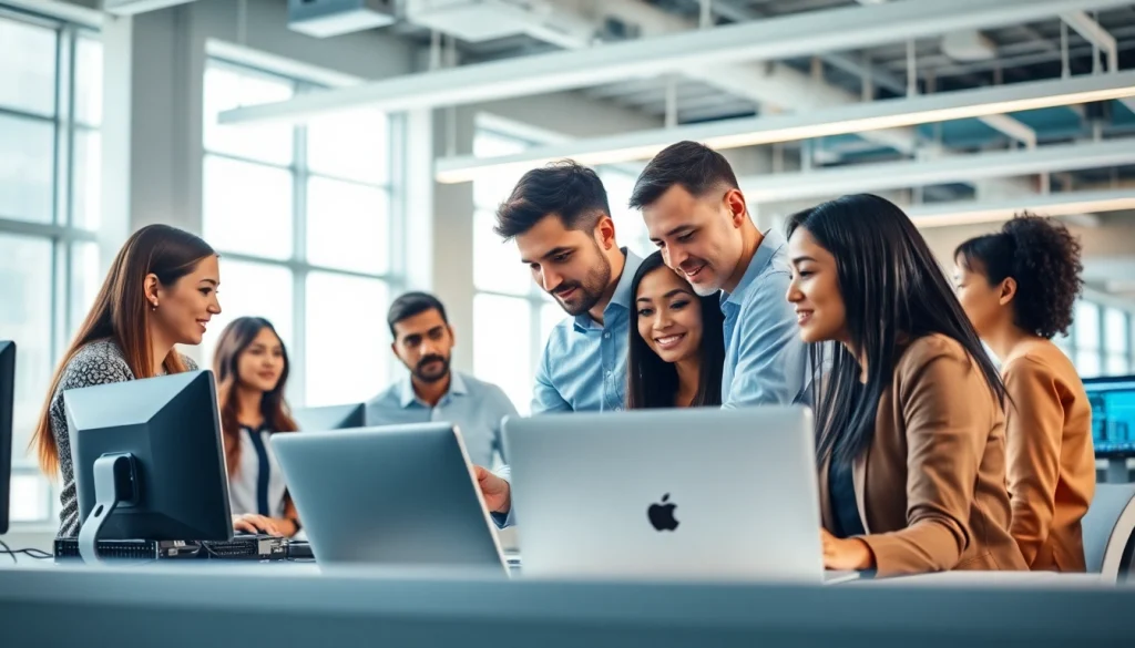 Cisco experts collaborating on innovative networking solutions in a modern office.