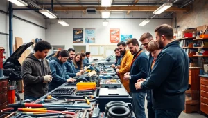 Students practicing various trades in a trade school in Tennessee, showcasing teamwork and hands-on learning.