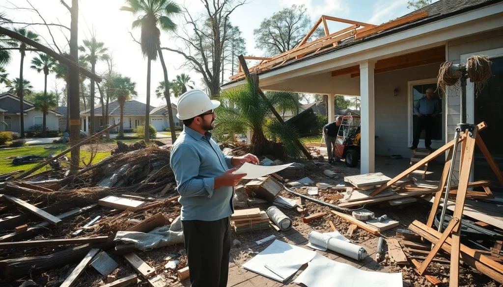Assessing Florida Hurricane Damage in a residential area, highlighting rebuilding efforts.