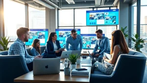 Edmonton web design team collaborating creatively in a vibrant office environment.