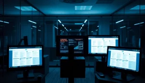 Datenräume in einem modernen, sicheren digitalen Arbeitsumfeld zeigen vertrauliche Dokumente und Geräte.
