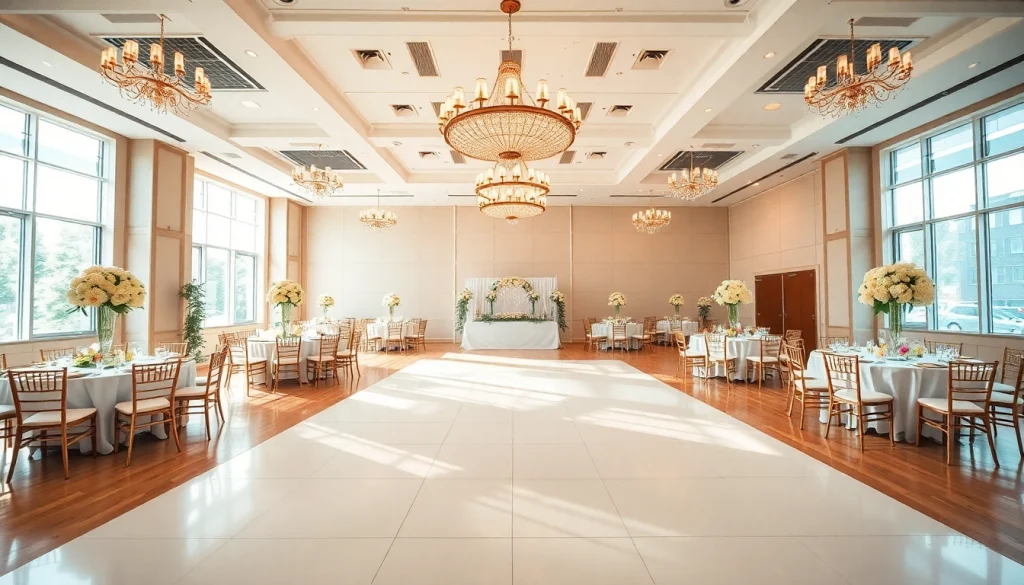 Set up for an event in Trenton event center with elegant decor, inviting atmosphere, and inviting arrangement.