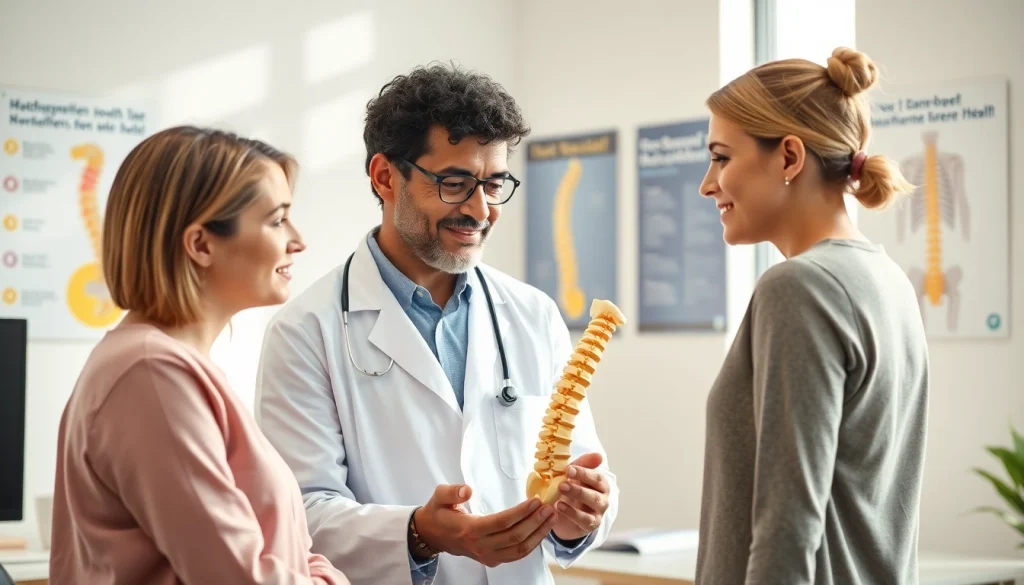 Verstehen des Bandscheibenvorfalls durch eine Patientin in einer Arztpraxis.