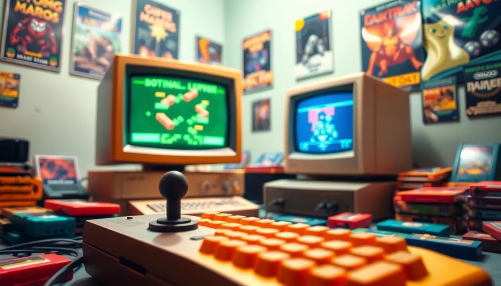 Download DOS games with a nostalgic retro gaming setup and vintage elements.