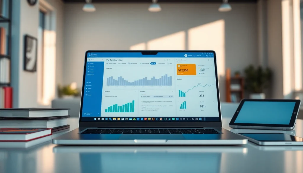 Analyze text using our advanced ai detector tool displayed on a laptop screen in an office.