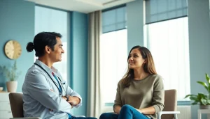 Patient discussing options for Prescription Weight Loss with a healthcare provider in a bright medical office.