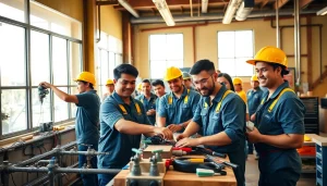 Hands-on training at trade schools oahu, showcasing students learning plumbing and electrical skills.