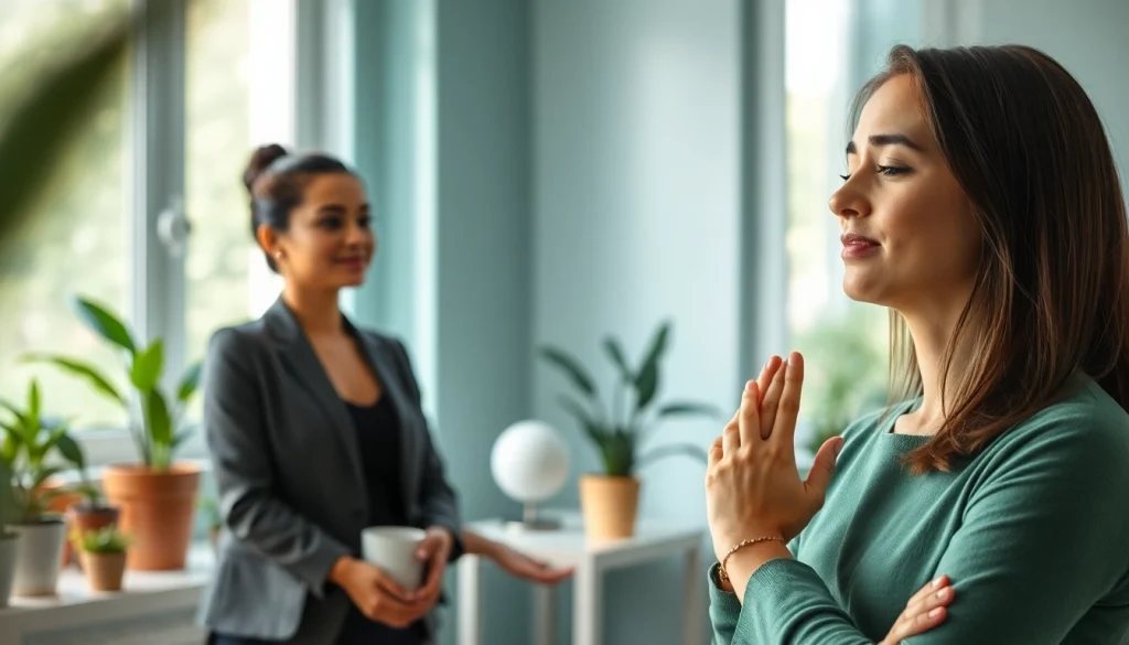 Practicing strategies for dealing with stress in a serene wellness environment.