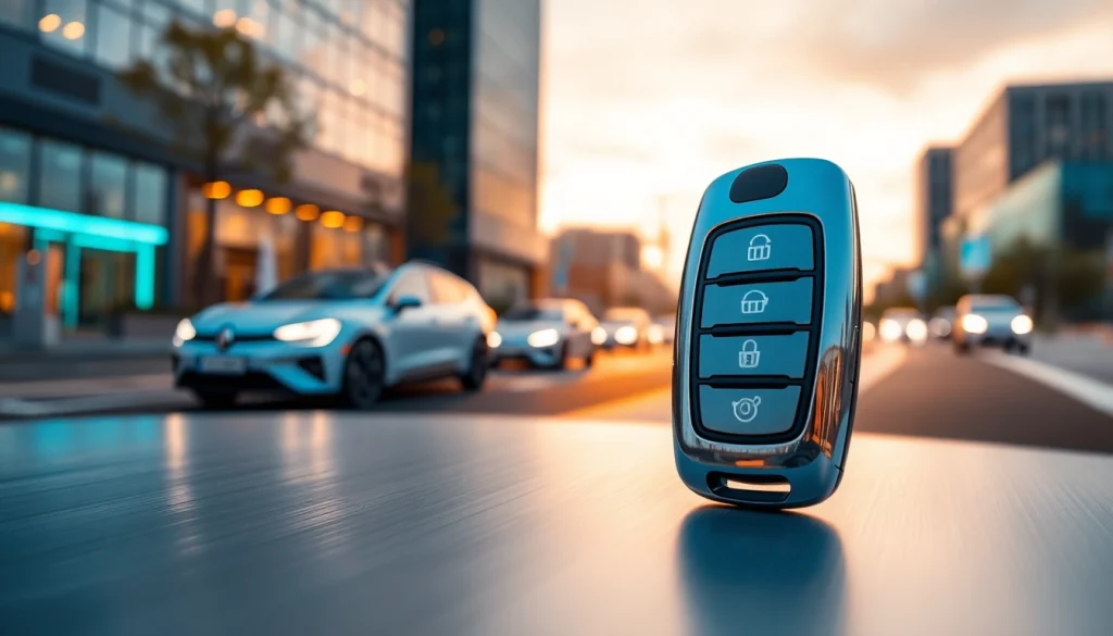 Highlighting keys for electric cars on a sleek surface, showcasing advanced technology and design.