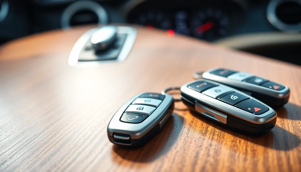 Showcase of Keyless Carkeys on a wooden table, highlighting modern design features.