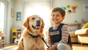 Supportive service dog helping a child learn to get a service dog.