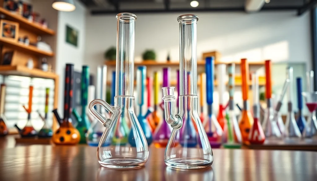Browse premium bongs for sale featuring unique designs and vibrant colors in a stylish setting.